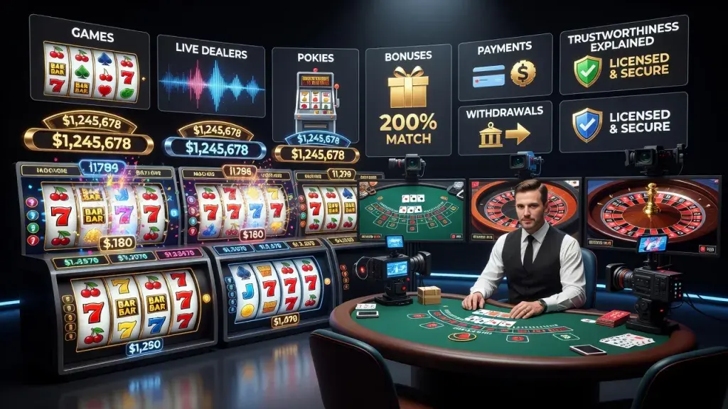 Online Casino Guide: Games, Live Dealers, Pokies, Bonuses, Payments, Withdrawals, and Trustworthiness Explained